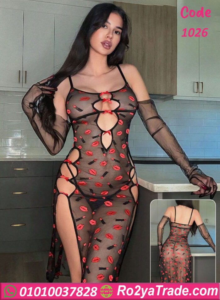 قميص نوم اسود شفاف - كود 1026