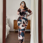 فستان طويل أنيق مشجر - كود 261