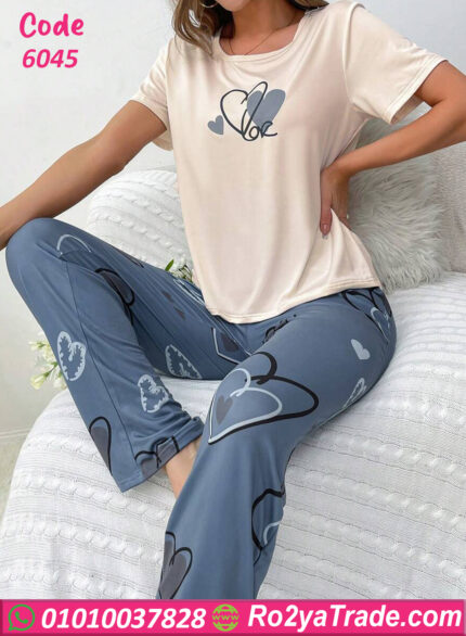 بيجامه حريمي نص كم - كود 6042