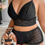 طقم لانجري دانتيل أسود بيج سايز