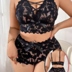 طقم لانجري دانتيل أسود بيج سايز