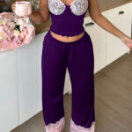 بيجامة حريمي ستان دانتيل