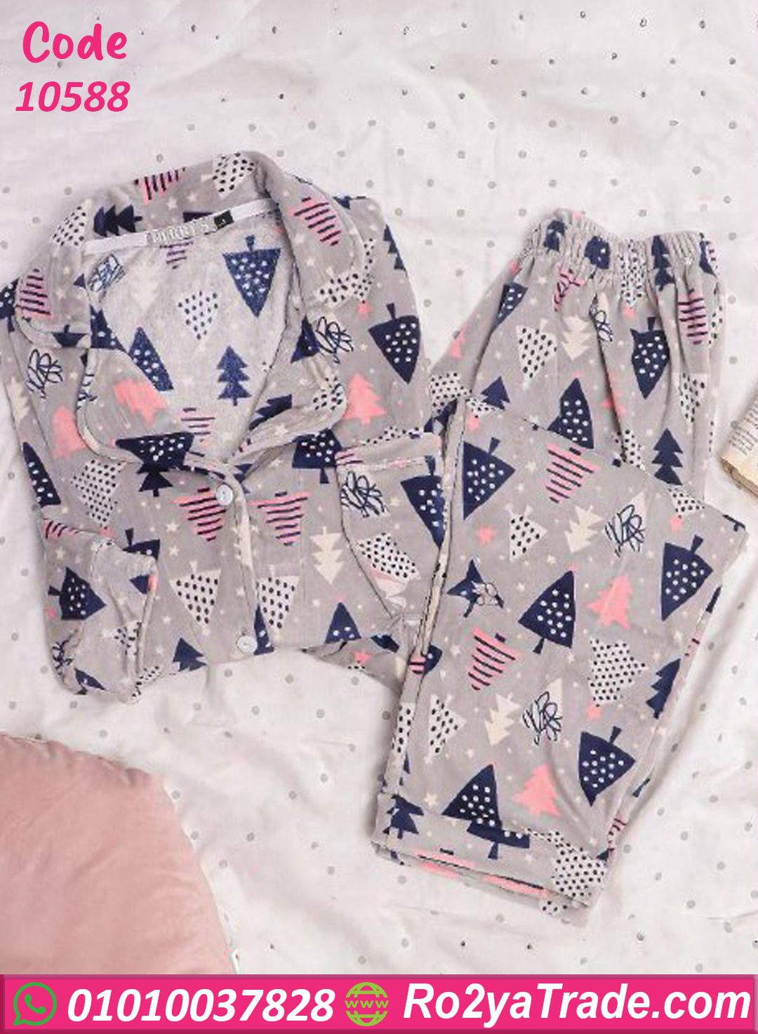 10588 بيچامة قطيفة شتوي مطبوعة حريمي