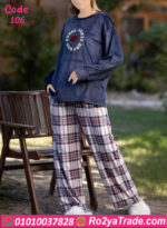 بيجامة شتوي قطيفة كاروهات بيج سايز