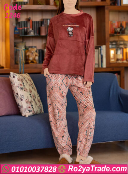 بيجامة قطيفة شتوي مطبوعة