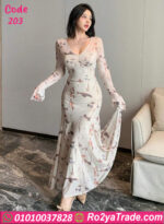 فستان طويل مشجر شيك بنقشة هادية