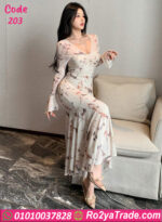 فستان طويل مشجر شيك بنقشة هادية