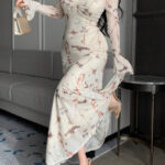 فستان طويل مشجر شيك بنقشة هادية