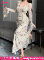 فستان طويل مشجر شيك بنقشة هادية