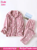 بيجامة قلوب قطيفة شتوي