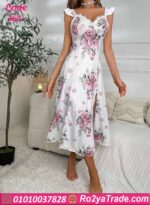 فستان نوم مشجر طويل بنقشة ورد