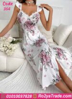 فستان نوم مشجر طويل بنقشة ورد