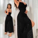 فستان لانجري طويل أسود ناعم