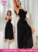 فستان لانجري طويل أسود ناعم