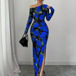 دريس صيفي طويل بالورود الزرقاء