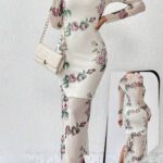 فستان طويل مشجر بالورد الأنيق