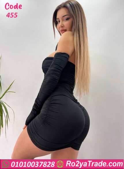 فستان سواريه قصير أوف شولدر أسود