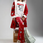 بيجامة شتوي قطيفة روب أحمر