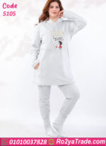 بيجامة شتوي قطيفة هودي طويلة