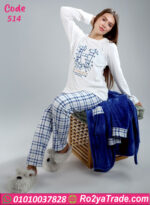 بيجامة شتوي كارو أزرق