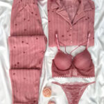 طقم بيجامة ستان مع لانجري