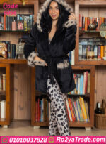 بيجامة شتوي فرو فخم مع روب