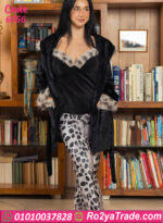 بيجامة شتوي فرو فخم مع روب