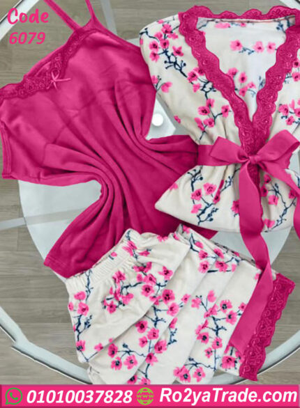 طقم بيچامة شتوي ناعم بالروب