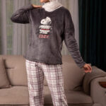 بيچامة شتوي قطيفه رمادي ناعمة