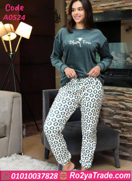 بيجامة قطيفة Blue Rose شتوي