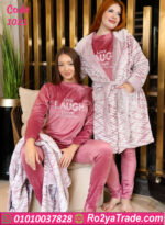 بيجامة فرو شتوي نسائي ثلاث قطع
