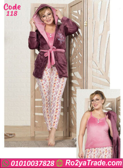 بيجامة قطيفة بالروب شتوي
