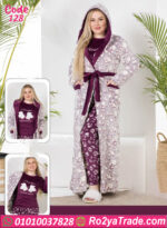 بيجامة قطيفة شتوي بالروب الطويل