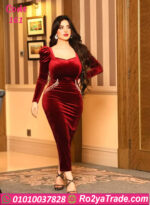 فستان قطيفة سواريه شتوي طويل