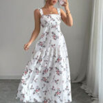 فستان أبيض مشجر صيفي طويل