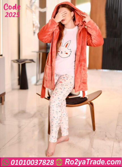 بيجامة قطيفة بالروب هودي شتوي