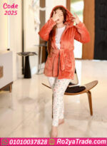 بيجامة قطيفة بالروب هودي شتوي