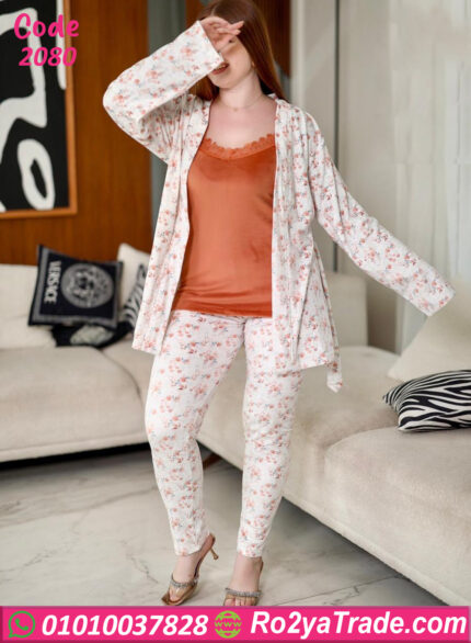 بيجامة شتوي بالروب مشجر قطيفة ناعمة