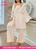 طقم روب لارا أبيض منقط بالدانتيل