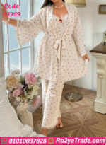 طقم روب لارا أبيض منقط بالدانتيل