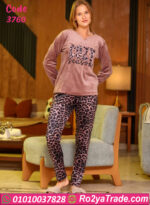 بيجامة قطيفة ليوبارد شتوي