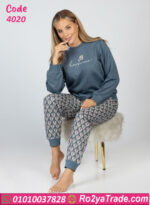بيجامة حريمي شتوي قطن مطبوع