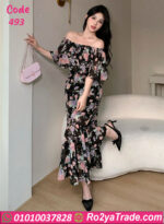 دريس ورد شيفون طويل