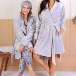 بيجامة قطيفة رمادي شتوي سنوبي