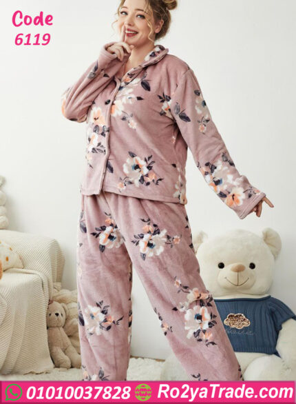 بيجامة قطيفة شتوي حريمي روز