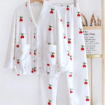 بيجامة كرز قطيفة شتوي نسائية