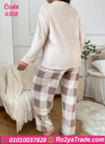 بيجامة قطيفة شتوي بيج كاجوال