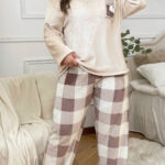 بيجامة قطيفة شتوي بيج كاجوال