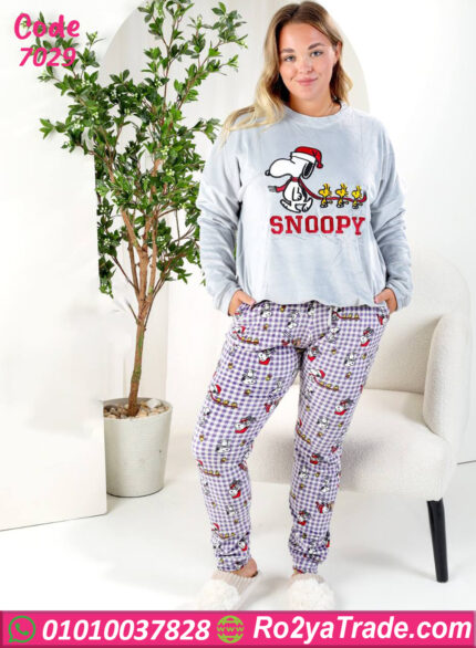 بيجامة شتوي سنوبي رمادي بيج سايز