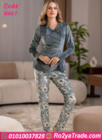 بيجامة شتوي مخمل رمادي